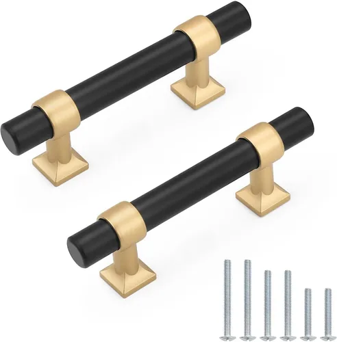 Miniatura 10 de Paquete de 5 pomos de gabinete negro mate, tiradores de gabinete de un solo agujero para cocina y baño, manija de barra en T de acero inoxidable