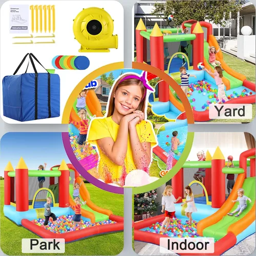 Miniatura 8 de AKEYDIY Casa de rebote inflable para niños grandes de 3 a 10 años, casa de rebote para exteriores e interiores con tobogán, casa de salto con aro