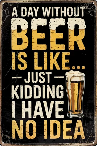 Letrero de metal vintage de estaño Una día sin cerveza es como... Solo bromeando, no tengo idea Humoroso para bar, cueva de hombre, garaje, cocina,