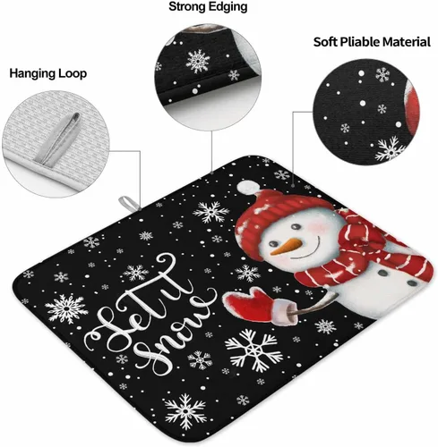 Miniatura 2 de Tapete clásico de microfibra para secado de platos, 16 x 18 pulgadas, escurridor absorbente para encimera de cocina, patrón de copo de nieve