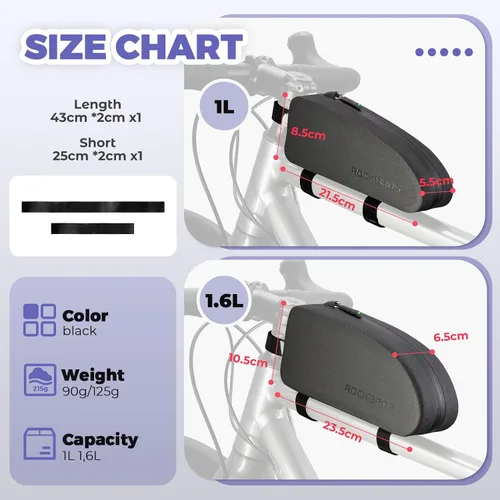 Miniatura 5 de ROCKBROS - Bolsa de tubo superior para bicicleta, 100% impermeable, bolsa para marco frontal de bicicleta, bolsa de accesorios de bicicleta para MTB