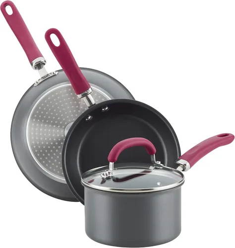 Miniatura 10 de Rachael Ray Create Delicious - Juego de ollas y sartenes antiadherentes anodizadas duras, 11 piezas, asas burdeos Asas Borgoña