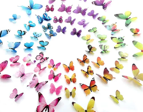 Calcomanías de pared, 60 unidades, de mariposas, diseño 3D, extraíbles, 5 colores, decoración del hogar, decoración del dormitorio de niño