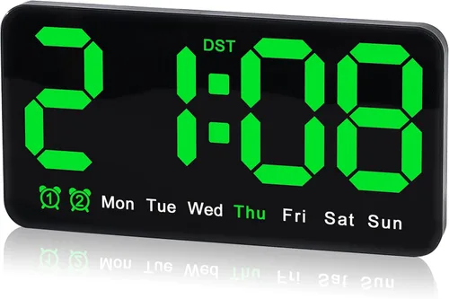 Miniatura 7 de Reloj de pared digital grande de 9.5 pulgadas con pantalla LED, DST automático, alarma dual con repetición, brillo ajustable, visualización