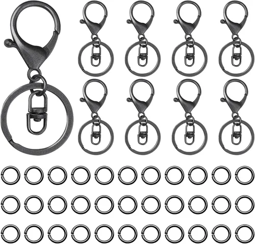 10 llaveros con cierre de pinza de langosta para fabricación de joyas, ganchos giratorios de metal, ganchos giratorios para pistola negra dividida,