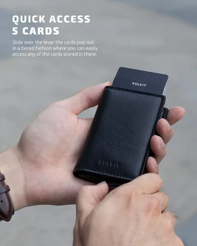Miniatura 2 de VULKIT Tarjetero Pop Up Slim Wallet Cuero RFID Bloqueo Tarjetero Caja Hasta 8 Tarjetas de Crédito