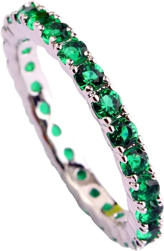 Miniatura 5 de Narica Anillo de 21 piedras chapadas en plata, apilables, corte redondo, zafiro azul, circonita cúbica, relleno de circonita cúbica, halo