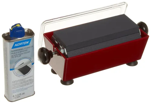 Miniatura 2 de Norton -Saint Gobain Abrasives IM100 - Herramienta 3 en 1 y sistema de afilado de cuchillos, Crystolon mediano/grueso y piedras finas de la India