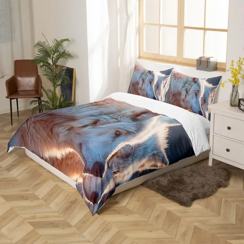 Miniatura 5 de Juego de ropa de cama con estampado de lobos en 3D, funda de edredón de lobo ártico para niños, adolescentes, niños y niñas, funda de edredón