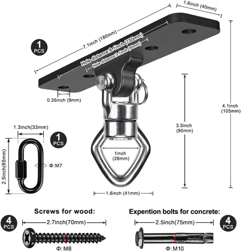 Miniatura 6 de BeneLabel Colgador de columpio de montaje en techo con rodamiento de capacidad de 900 libras, colgador de bolsa pesada, acero inoxidable, soporte