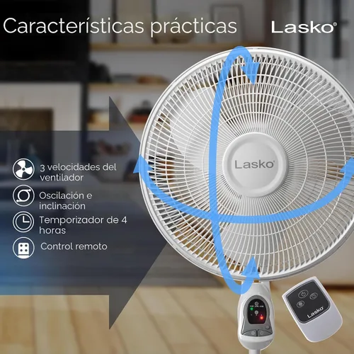 Miniatura 4 de Lasko 1646 - Ventilador de pedestal oscilante y ajustable con temporizador y control remoto para uso en interiores, dormitorio, sala de estar, Blanco