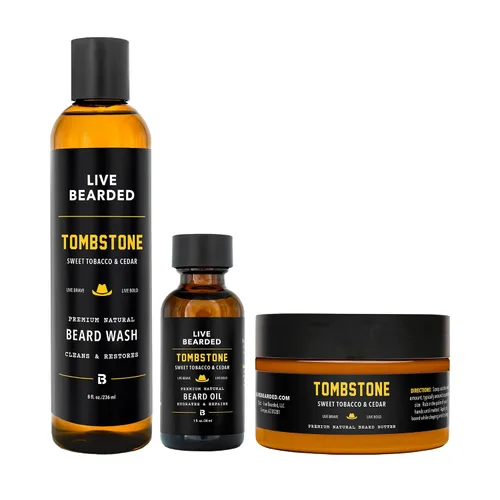 Live Bearded Kit de aseo de barba de 3 pasos – lavado, aceite y mantequilla – Fabricado en los Estados Unidos – Ingredientes totalmente naturales