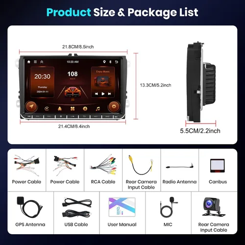 Miniatura 7 de podofo 2G+64G coche estéreo GPS navegación unidad principal 9 pulgadas pantalla táctil para VW Passat Jetta Tiguan Golf MK5 MK6 T5 EOS Polo en Dash