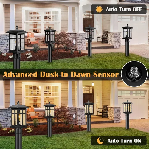 Miniatura 4 de Brilvibera Lámpara de Poste Exterior Negra de Anochecer a Amanecer, Lámpara de Poste con Montaje en Pilar, Farol de Poste Exterior Impermeable