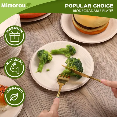 Miniatura 4 de Mimorou 500 platos de papel 100% compostables a granel, platos de papel desechables de caña de azúcar, color marrón, a granel, pequeños, postres