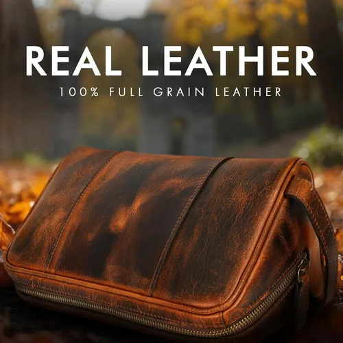Miniatura 3 de ELIZO Neceser de cuero genuino para hombre, Timber, L