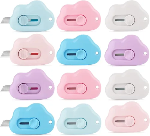 Miniatura 8 de Cortadores de cajas – Paquete de 3 abrecartas retráctiles, adorable cortador de papel pequeño de nube para llavero, bolsa de bolsillo, paquete