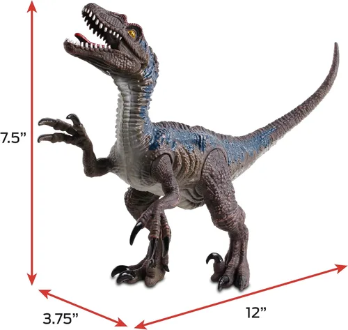 Miniatura 3 de NKOK WowWorld B/O Velociraptor (luces y sonidos), rugidos de reptiles realistas girando un brazo, luces LED rojas en la boca y a lo largo