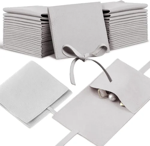 Miniatura 8 de Lothee 40 piezas de bolsas de joyería de microfibra de 8x8 cm, lujosas bolsas de regalo pequeñas con lazo de microfibra para joyería, estilo sobre