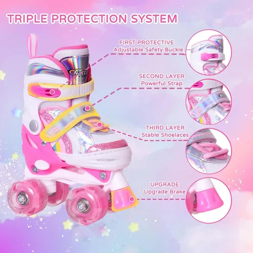 Miniatura 4 de Nattork - Patines de ruedas para niñas, patines cuádruples ajustables en 4 tallas con todas las ruedas iluminadas - El mejor regalo de cumpleaños