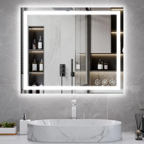 Miniatura 20 de Koonmi Espejo LED de 28 x 20 pulgadas para baño, espejo de tocador antivaho 90CRI con luz delantera y trasera, espejo de pared a prueba de roturas
