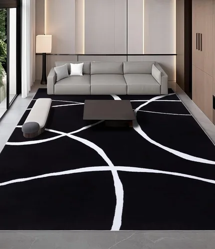 Miniatura 7 de YIHOUSE Alfombra lavable de 5 x 7 pies, moderna abstracta en blanco y negro, antideslizante, para dormitorio, oficina en casa (abstracto, 5 x 7 pies)