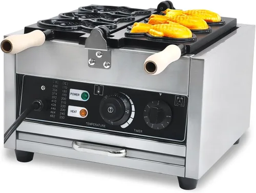 Taiyaki - Máquina eléctrica Taiyaki para hacer gofres de pescado, 3 piezas, revestimiento de teflón antiadherente, hierro en forma de pescado, 110