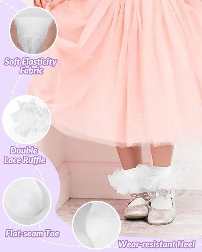Miniatura 2 de Witwot Calcetines para niña pequeña con volantes grandes de encaje con volantes