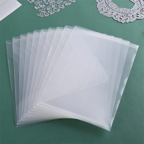 Miniatura 5 de Paquete de 10 bolsillos de almacenamiento de sellos y troqueles, sobres de almacenamiento de plástico de gran tamaño de 8.75 x 6 pulgadas, carpetas K