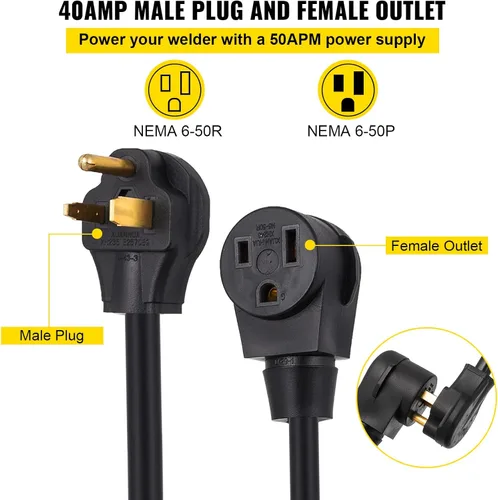 Miniatura 5 de VEVOR Cable de extensión de soldador de 25 pies, 40 amperios, 250 V, 8 calibre 3 puntas, cable de extensión de soldadura resistente con NEMA 6-50P a