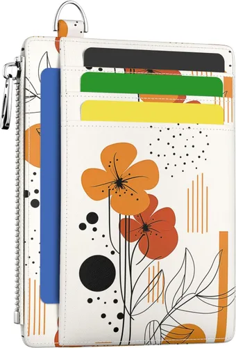 Miniatura 54 de Hancynir Cartera delgada para mujer con soporte para tarjetas de crédito RFID, pequeña mini funda para tarjetas con bolsillo frontal de PU, cartera