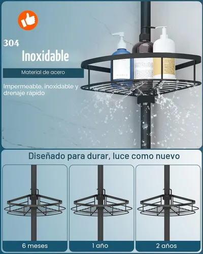Miniatura 3 de SEIRIONE Estante de Ducha Esquinero con Barra de Tensión, Organizador de Ducha de Baño a Prueba de Óxido, Estante de Baño Ajustable de 4 Niveles