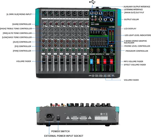 Miniatura 9 de Depusheng PA8 Mezclador de Audio Profesional / Mesa de Mezclas / Consola de Audio de Escritorio, Sistema de Interfaz de 8 Canales, Digital, USB