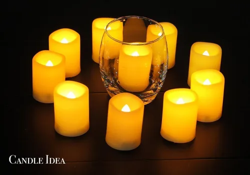 Miniatura 2 de 12 velas votivas LED parpadeantes sin llama tipo té con control remoto, juego que funciona con baterías/velas eléctricas para exteriores