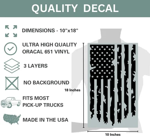 Miniatura 5 de Aldera Graphics Calcomanía de vinilo con la bandera de Estados Unidos de Estados Unidos envejecida compatible con la mayoría de las camionetas