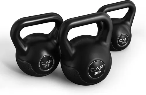 CAP Barbell Juego de pesas de cemento de 45 LB – Pesas de 10 lb, 15 lb y 20 lb recubiertas de vinilo para entrenamiento de fuerza, cardio,