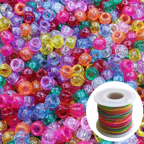Miniatura 18 de Amaney - 500 cuentas de plástico para poni de 0.236 x 0.354 in, mezcla de colores mezclados con purpurina transparente