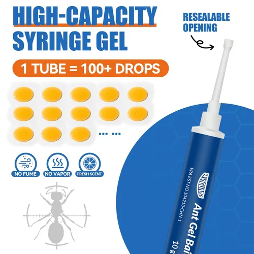 Miniatura 2 de Cebo de gel para hormigas, 3 tubos x 0.35 oz, uso en interiores y exteriores, gel asesino para el control de la mayoría de las principales especies