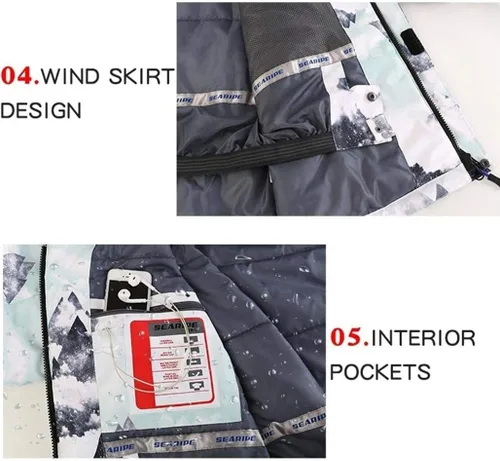 Miniatura 5 de YEEFINE Traje de esquí para hombre, chaqueta de esquí y pantalones, impermeable, traje de nieve para exteriores, cálido invierno, chaquetas