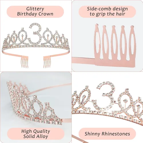 Miniatura 5 de Decoraciones de cumpleaños de 3 para ella – 5 regalos que incluyen corona de tercera tiara, banda, decoración de pasteles, globos, velas