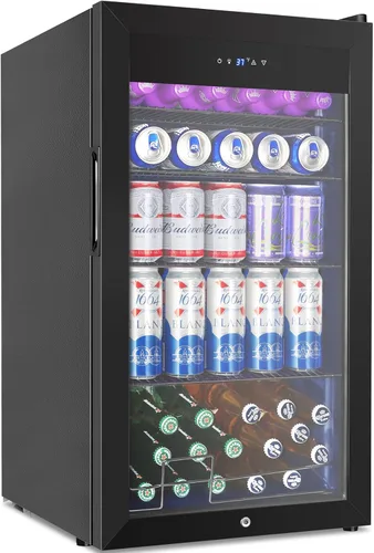 Refrigerador de bebidas para 128 latas, 3.2 pies cúbicos con puerta de vidrio para bebidas, cerveza, soda, vino, pequeño refrigerador de cerveza con