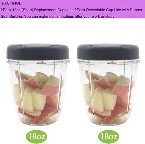 Miniatura 2 de Vasos de repuesto para licuadora y tapas planas, piezas de repuesto compatibles con Nutribullet Cups Blender de 600 W/900 W, vaso de 18 onzas, tapas