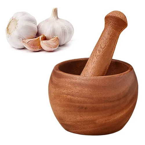 Mortero y mortero de madera natural (tamaño pequeño diámetro de 3.74 pulgadas), cuenco resistente para molinos de ajo de palisandro, triturador