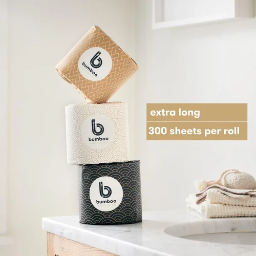 Miniatura 2 de Bumboo Paquete de 48 rollos de papel higiénico de bambú Papel higiénico envuelto de 3 capas, 300 hojas Papel higiénico ecológico a granel