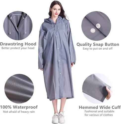 Miniatura 3 de Ponchos de lluvia para adultos, mujeres y hombres (paquete de 2 a 5), impermeables reutilizables de EVA con capucha, equipo de lluvia portátil