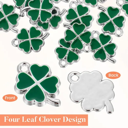 Miniatura 7 de Valiclud Adornos de cuatro hojas, 25 dijes de esmalte verde para hacer joyas, perfectos para manualidades, collares, pulseras y ocasiones especiales