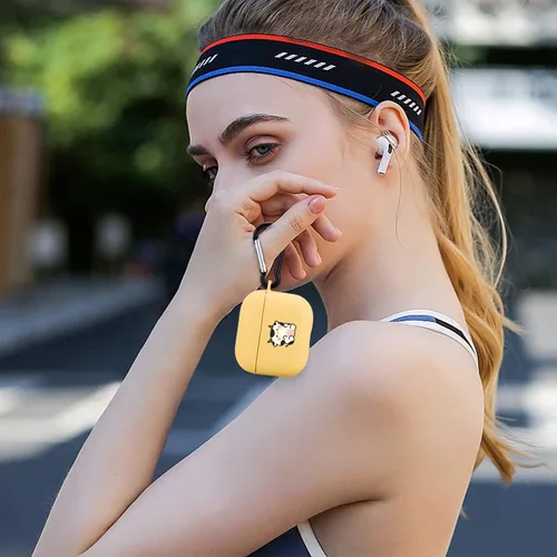 Miniatura 7 de Bonita funda de oso compatible con AirPods 3 con llavero, diseño de animales de dibujos animados, funda de TPU suave para AirPods de tercera