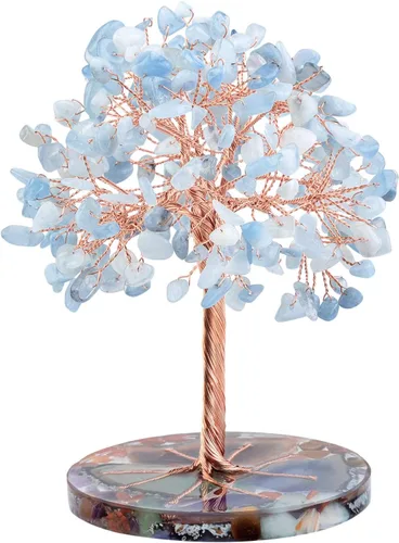 Rockcloud Árbol de dinero de piedra de cristal de 4.7 a 5.5 pulgadas con base de ágata, árbol bonsái Feng Shui decoración de escritorio para riqueza