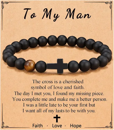 ORISPRE Pulsera de cruz para hombre, regalo para hombre, para hijo, nieto, papá, marido, padrino, hombres, cumpleaños, graduación, jubilación,