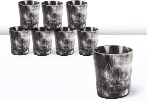 Miniatura 49 de Handicrafts Home Juego de 4 vasos de chupito hechos a mano, patrón entrecruzado de 6.5 onzas, chupitos de whisky vikingo naturales para cócteles
